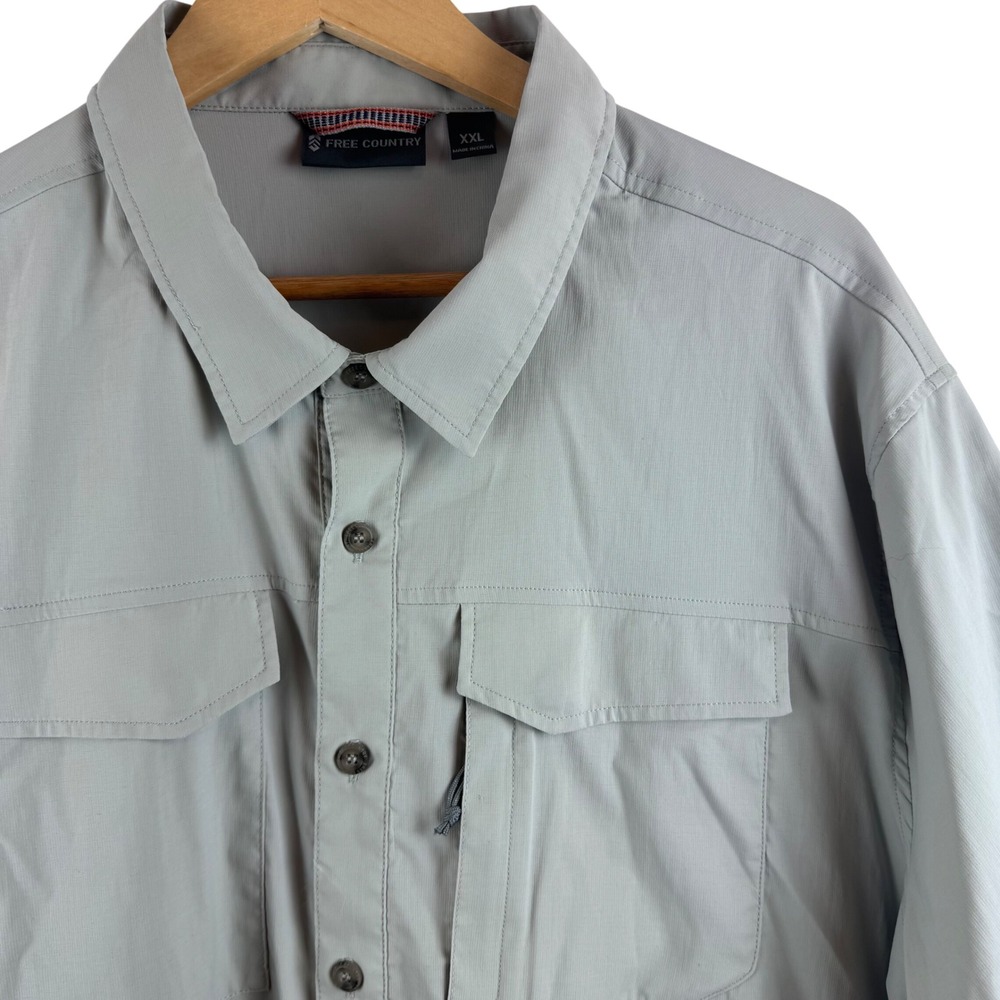 Free Country Acadia Shirt Mens XXL Fog Gray Short Sleeve Quick Dry‎ Hiking